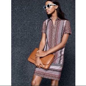 J Crew Silk Geometric Button Down Collared Dress NWT